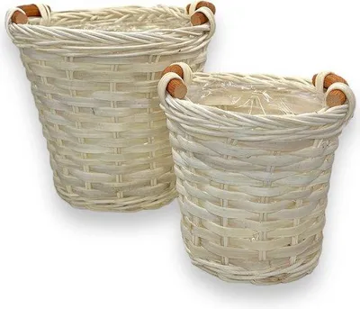 Immagine prodotto di Due vasi da fiori in rattan, vasi con inserto in plastica e manici, cesto per piante, 16,5 x 14 cm e 13 x 10,5 cm (colore naturale)