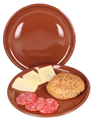 Zdjęcie produktu dla zestaw 2 glinianych talerzy obiadowych Ø 28,5 cm śródziemnomorskich dla 2 osób Średniowieczny talerz grillowy