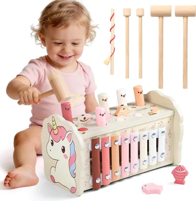 Imagen del producto de Juguetes Montessori a partir de 1 año. Los juguetes de madera que desarrollan la motricidad incluyen juegos de martillo a partir de 1 año