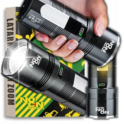 Zdjęcie produktu dla Bardzo Mocna Latarka Led Akumulatorowa Taktyczna Szperacz Zoom Powerbank