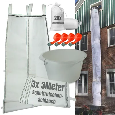 Produktbild von Žlab na suť 9 m | flexibilní hadice 3x 3 m, snadná instalace | žlab na suť včetně násypky, 4x napínacího pásu a 20x textilního pytle