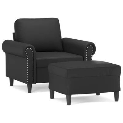 Produktbild von vidaXL Sessel mit Hocker Schwarz 60 cm Kunstleder