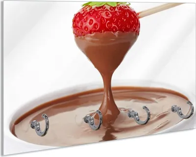 Produktbild von Wallario Schlüsselbrett aus Glas, Motiv: Schoko-fondue mit Erdbeer am Stiel, 30 x 20 cm mit 4 Haken