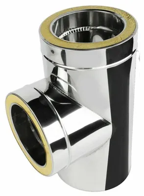 Produktbild von BirnePower Edelstahl Kaminrohr T-Stück 90° Ø130/200mm - Doppelwandig Isoliert Schornstein Abgasrohr Rauchrohr Ofenrohr Dreiwegstück