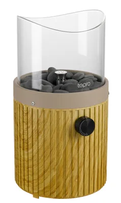 Produktbild von tepro Tisch-Gasfeuerstelle rund mit Glasaufsatz, inkl. Dekosteine, Edelstahl-Brenner, kompakt für Outdoor, 16 cm Durchmesser, Beige
