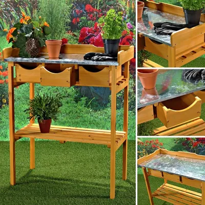 Immagine prodotto di Melko Tavolo da giardino Tavolo da giardinaggio Tavolo da fiori in legno di abete rosso marrone Tavolo da lavoro Tavolo da giardinaggio Tavolo in legno