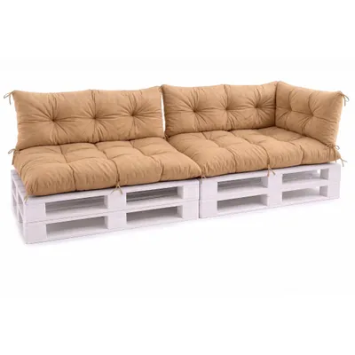Produktbild von VBChome Palettenkissen 120x80 120x40 70x40cm Europaletten Möbel Palettenauflage Garten Balkon 12 Farben mit Schaumstoffflocken Füllung Beige 5-TLG Set