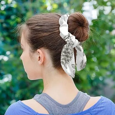 Produktbild von 6 Schal-Haargummis mit Aquarellmotiv von Meeresschildkröten und Schleife – elastische Pferdeschwanzhalter für Frauen, Teenager und Mädchen