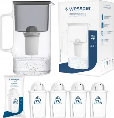 Produktbild von Wessper Glasfilterkanne 3,3l Schwarz + 5x aquaclassic Filter