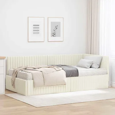 Productafbeelding van Maison Exclusive - Hoekbedframe met matras, 2 stuks, crème, 100 x 200 cm, fluweel