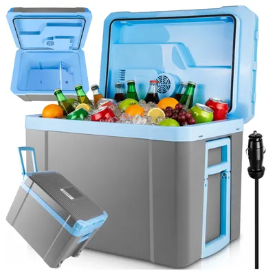 Produktbild von Kühlbox Kühlschrank mobiler Auto 12/230V 35 Liter für Camping Grau Eco-Modus Warmhalten Räder Gehäuse mit Wärmedämmung
