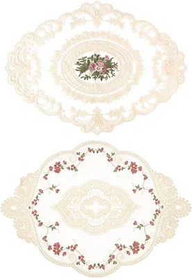Immagine prodotto di Copritavola ovali beige con bordi vintage - 31 x 42 cm e 31 x 44 cm - formato piccolo - adatti per tavoli da pranzo, da salotto e da giardino - copritavola con bordi decorativi
