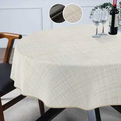 Produktbild von Tischdecke Lines - ROMA mit feiner Veredelung und Beschichtung Tischwäsche Stoff-Tischdecke uni Beige Oval 140x160cm mit Paspelband