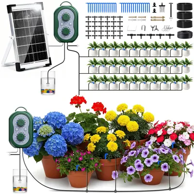 Imagen del producto de Kit de riego automático con energía solar, con 35 metros de manguera, para 30 plantas, ideal para jardín y balcón