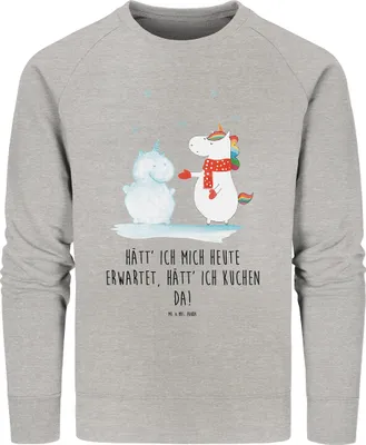 Produktbild von Mr. & Mrs. Panda Baumwoll Pullover Einhorn Schneemann Größe XL - Heather Grey - Geschenk, Schnee, Winter, Weihnachten, Pulli, Mütze, Kuchen, Unicorn, Sweatshirt, Bio