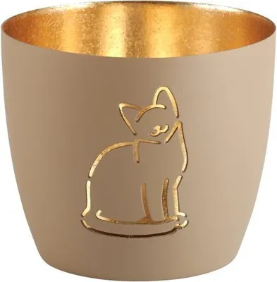 Produktbild von Gift Company Windlicht Madras Katze M, Teelichthalter, Kerzenhalter, Eisen, sandstone / Gold, H 8.5 cm, 1121504029