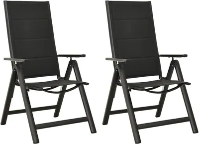 Produktbild von Klappbare Gartenstühle im 2er-Set aus Aluminium mit 7-fach verstellbarer Rückenlehne und Textilene-Bezug, für Balkon, Terrasse und Garten, Schwarz, 56 x 65-110 x 76-109 cm