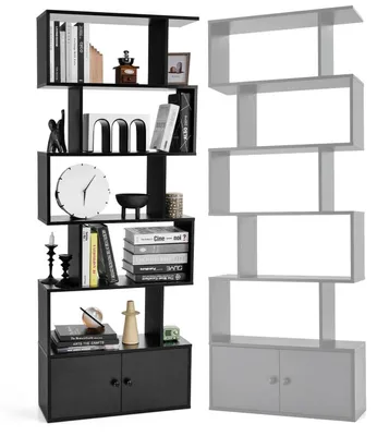 Image de Étagère bibliothèque avec meuble de rangement, 5 niveaux, bois, noire, 70x23x183 cm