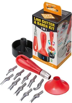 Productafbeelding van Essdee Linoleumgravure set, 3-in-1, met 10 uitsteekgereedschappen, multicolor