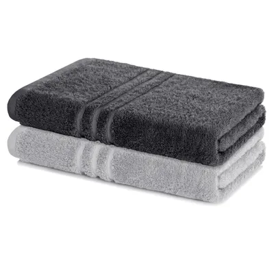 Produktbild von Lavea® 2er Set Badetuch 100 x 150 cm Baumwolle, saugstarkes Duschtuch groß, Frottier Elena, Duschhandtuch, weich, waschbar 60 °C, trocknergeeignet, Anthrazit & Silber