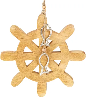Produktbild von Steuerrad Holz Silber Fische Deko Maritim Ø21,5cm
