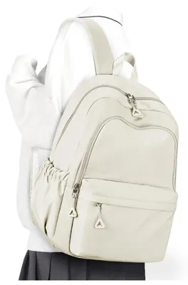 Immagine prodotto di Zaino per studenti, adatto a ragazze e ragazzi, colore beige, con scomparto per laptop fino a 14 pollici
