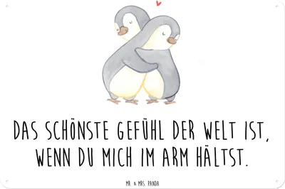 Produktbild von Mr. & Mrs. Panda Schild Pinguine Kuscheln DIN A3 - Weiß - Geschenk, Türschild, Metallbild, Mitbringsel, Freundin, Magnetschild, Hochzeitstag, für, Wandbild, Freund, tafel