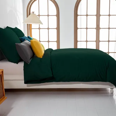 Produktbild von Bettwäsche-Set Mikrofaser Dunkelgrün 135x200 cm + 80x80 cm bügelfrei Reißverschluss