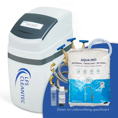 Produktbild von LFS CLEANTEC NEMO Premium-Wasserenthärter für 2–5 Personen, kompakte Kabinettanlage mit bedarfsgesteuerter Regeneration und Hygieneschutz, inkl. Anschlussset