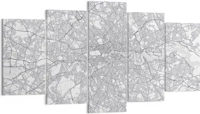 Produktbild von Bild auf Leinwand - Leinwandbild - 5 Teile - Stadt Karte London - 160x85cm - Wand Bild - Wanddeko - Wandbilder - Leinwanddruck - Bilder - Wanddekoration - Leinwand bilder - Wandbild - EA160x85-4680