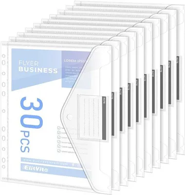 Zdjęcie produktu dla 30 sztuk przezroczystych teczek archiwizacyjnych formatu A4, wodoodporne teczki A4 z przegrodami, kieszonką na etykietę i organizerem na dokumenty
