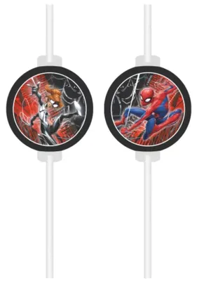 Produktbild von "Spider-Man World Of Webs" Partydeko Artikel Variante: 4 Trinkhalme Papier