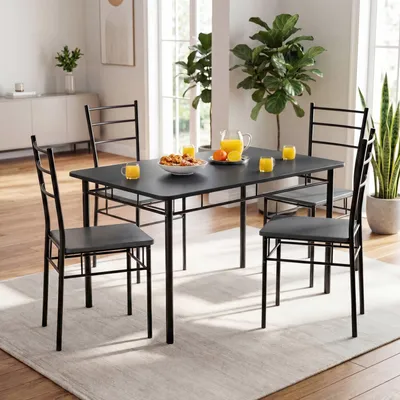 Produktbild von CASARIA® Esstisch mit 4 Stühlen Holz 5-tlg Set Metall 110x70cm Industrial Modern Esszimmer Küche Stühle Tisch Möbel Essgruppe Sitzgruppe Leo Anthrazit