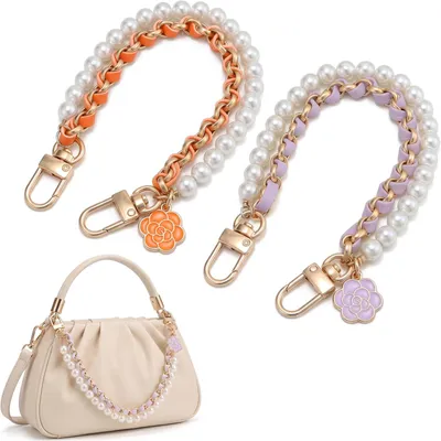Taschenkette 2er-Set mit Perlen, geflochten, 26 cm, lila und orange