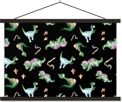 Produktbild von MuchoWow® Textilposter Kinderzimmer - Dinosaurier - Schwarz - Jungen - Mädchen - Kind 120x80 cm mit schwarzem Rahmen - Wanddeko