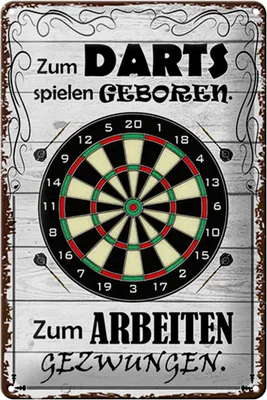 Produktbild von Blechschild zum Darts spielen geboren, 30 x 20 cm, Blechschilder Spruch Sport Hobby