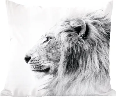 Produktbild von MuchoWow® Zierkissen Sofakissen Wohnzimmer Dekokissen 40x40 cm Löwe - Schwarz - Weiß - Tiere - Foto Kissen - Schlafzimmer Dekoration
