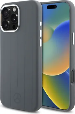Zdjęcie produktu dla Etui Mercedes Silicone Vertical Stripe MagSafe do iPhone 16 Pro Max szary
