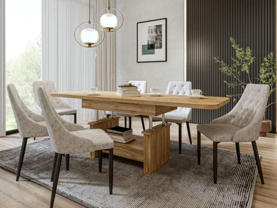 Produktbild von Design Couchtisch DA-555 höhenverstellbar ausziehbar 120 bis 200 cm Schublade Esstisch Wohnzimmer abgerundete Ecken