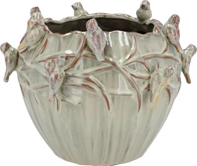 Produktbild von Blumentopf/Pflanztopf Fruhlingsvogel - moosgrun - Keramik - D19 x H15 cm