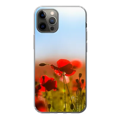 Produktbild von MuchoWow® Handyhülle Schutzhülle Hülle für iPhone 12 Pro Mohnblumen unter einem klaren blauen Himmel. Silikon Softcase Handy Hülle - Abdeckung