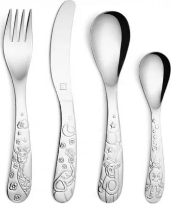Produktbild von Kindermessbesteck aus Edelstahl, graviert, 4-teilig – Geschenkset