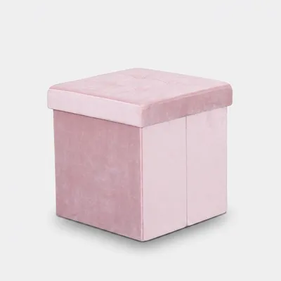 Produktbild von Quadratischer Samt-Hocker mit Stauraum fürs Wohnzimmer - Pink