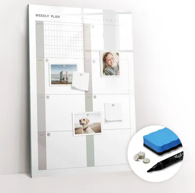 Produktbild von Magnetische Wandtafel - Schwarzer Marker + Schwamm + Magnete - 60 x 90 cm - Wochenplaner