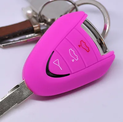 Produktbild von Auto Schlüssel Hülle Silikon Schutz Cover Pink kompatibel mit Porsche 911 997 987 Boxster Cayman Funkschlüssel 3 Tasten Funk Fernbedienung