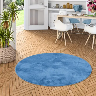 Produktbild von Luxus Super Soft Hochflor Langflor Teppich Deluxe Blau Rund, Größe:100 cm Rund