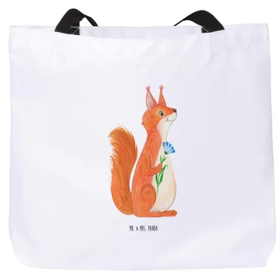 Produktbild von Mr. & Mrs. Panda Strandtasche Eichhörnchen Blume - Weiß - Geschenk, Tote Bag, Tasche, Motivation Sprüche, Lachen, Spaß, Gute Laune, Spruch Positiv, Stoffbeutel, Eichhorn