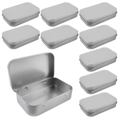 10er-Set rechteckige Metalldosen, 93x58x21 mm, silber