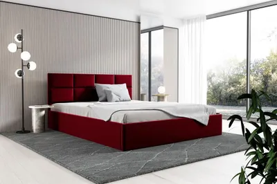 Produktbild von BETTSO Doppelbett Polsterbett Bett mit Kopfstütze und Bettkasten GOBI 160 x 200 cm Rot
