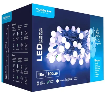 Imagen del producto de Cadena de luces LED navideñas Modee, 50 LEDs, 5 metros, 3 pilas AA, luz blanca cálida